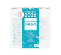 Finocam - Calendario de pared 2026 Mes Vista Enero - Diciembre (12 meses) | Calendario 2026 para anotar | Planificador mensual Trendy Chic Turquesa - Catalán
