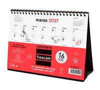 Finocam Calendario de Sobremesa 16 Meses 2026-2027 con Espacio para Escribir, 210x150 mm, Neutro