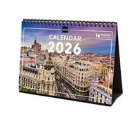 Finocam - Calendario de sobremesa 2026 Mes Vista Enero - Diciembre 2026 + Sep.- Dic. 2025 (4 meses) reducidos | Calendario 2026 | Imágenes Madrid - Internacional
