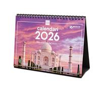 Finocam - Calendario de sobremesa 2026 Mes Vista Enero - Diciembre 2026 + Sep.- Dic. 2025 (4 meses) reducidos | Calendario 2026 | Imágenes Maravillas del mundo - Catalán