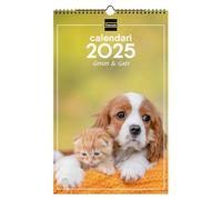 Finocam - Calendario Imágenes de Pared Espiral para Escribir 2025 Mes Vista Enero 2025 - Diciembre 2025 (12 meses) Perros y gatos Catalán