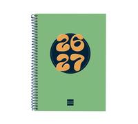 Finocam cool agenda escolar 26/27 - semana vista horizontal - formato 4Âº - 155x212mm - tapas de carton forrado - papel de 80g/m2 - espiral metalica - esquinas microperforadas - color verde