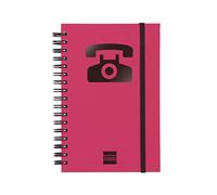 Finocam - Índice telefónico de espiral doble y cierre de goma elástico | 48 hojas | Agenda pequeña telefónica encuadernada con espiral doble 10 x 15 cm - color Magenta