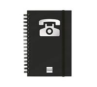 Finocam - Índice telefónico de espiral doble y cierre de goma elástico | 48 hojas | Agenda pequeña telefónica encuadernada con espiral doble 10 x 15 cm - color Negro