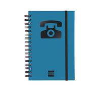 Finocam - Índice telefónico de espiral doble y cierre de goma elástico | 48 hojas | Agenda pequeña telefónica encuadernada con espiral doble 10 x 15 cm - color Azul