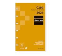 Finocam - Recambio agenda Classic 2026 Semana Vista Horizontal | Enero - Diciembre (12 meses) | Recambio anual agenda C399 con 6 taladros - Español