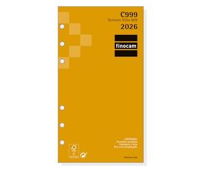 Finocam - Recambio agenda Classic 2026 Semana Vista Horizontal | Enero - Diciembre (12 meses) | Recambio anual agenda C999 con 6 taladros - Español