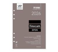 Finocam - Recambio agenda Open 2026 1 Día Página | Enero - Diciembre (12 meses) | Recambio anual agenda R1098 con 6 agujeros - Español