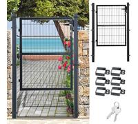 Fiqops Puerta de jardín antracita, 120 x 100 cm Puerta de jardín de acero galvanizado, Puerta de valla Puerta de patio in erradura manilla de puerta y 3 llaves, Puerta de valla Valla robusta y