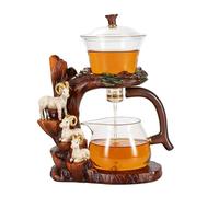 Fire Kirin Juego de tetera de vidrio con infusor semiautomática, juego de té Lazy Kungfu Attraction Goteo giratorio Magic Teapot Set (cabra, tetera)