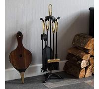 Fire Vida Buxton - Juego de Herramientas para Chimenea de 5 Piezas, Color Negro y latón con Soporte, Incluye póquer, Pinzas, Cepillo y Pala, Accesorios de Chimenea para quemadores de leña, hogueras y
