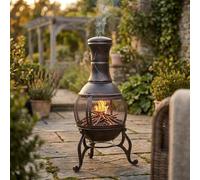Fire Vida - Home Discount Chimenea de Acero, Uso al Aire Libre o en el jardín o Patio, Calentador, Parrilla o Chimenea, Negro y Dorado Envejecido