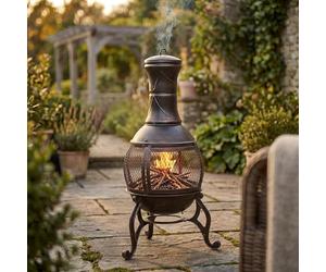 Fire Vida - Home Discount Chimenea de Acero, Uso al Aire Libre o en el jardín o Patio, Calentador, Parrilla o Chimenea, Negro y Dorado Envejecido