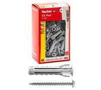 Fischer 100 tacos SX Plus SP con tornillo de cabeza cilíndrica 6 x 30 mm para pared completa, ladrillo perforado, mampostería, hormigón, para la fijación de lámparas, muebles, armarios, estantes,