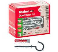 Fischer 25 tacos Duopower con ojal abierto, 6 x 30 mm, universales, para pared completa, ladrillo perforado, paneles de yeso, 541743