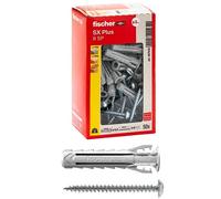 Fischer 50 tacos SX Plus SP con tornillo de cabeza cilíndrica 8 x 40 para pared completa, ladrillo perforado, mampostería, hormigón, para la fijación de lámparas, muebles, armarios, estantes, 567629