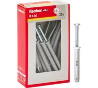Fischer 508275 - Tacos alargados para batir N 6 x 80 Y, fijación de percusión con clavo premontado para completo, semilleno y hormigón, 25 unidades por paquete, gris, 6 x 80 mm
