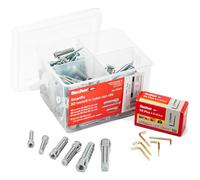 Fischer 531271 Kit SmartFix Box tacos con tornillo con gancho para Murature llenos y perforar, Gris, Juego de 80 piezas