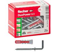 Fischer 541744 Duopower - Tacos de gancho (25 unidades), color gris y rojo