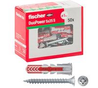 Fischer 544015 - Tacos duopower 5 Y con tornillo para placas de yeso completas, perforadas y de yeso, color gris, 5 x 25 mm, juego de 50 unidades