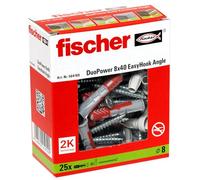 fischer 564169 - Juego de 25 tornillos angulares de gancho y tacos DuoPower 8 x 40, tornillos de aglomerado con ganchos, ganchos de tornillo flexibles para montaje en numerosos materiales de