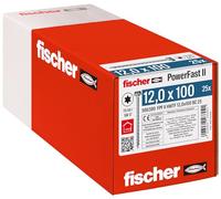 fischer 566380 HWTF 12,0 x 100, potente cabeza hexagonal, alojamiento de estrella interior y rosca completa, para la construcción de madera constructiva, 25 unidades PowerFast II, tornillos para