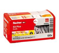 fischer 568005 - Taco de expansión SX Plus 5x25, caja con 100 anclajes de nylon, anclajes para una sujeción óptima al fijar en hormigón, ladrillo macizo, ladrillo (Caja 100 unidades)