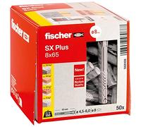 fischer Taco de expansión SX Plus 8x65 – anclajes de nylon para hormigón y ladrillo, Caja 50