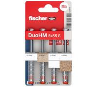 fischer 572912 DuoHM - Clavijas de cavidad, 5 x 55 S PZ con tornillo métrico y unidad PZ para fijar soportes de TV, luces, estantes de pared, etc. en materiales de construcción de paneles (paquete de