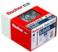 fischer 670439 Power-Fast II - Tornillos para madera aglomerada de 5,0 x 50 mm, cabeza plana con estrella interior TX totalmente roscada galvanizada pasivada azul, caja de 100 tornillos