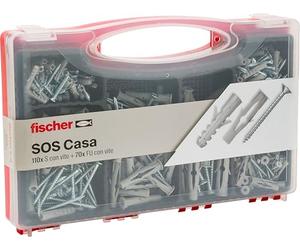 Fischer 71080 Kit SOS Casa Tacos Surtidos para Murature llenos, yeso y placas, Gris, Juego de 190 piezas