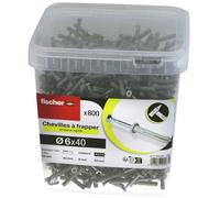 fischer - Cubo de 800 Tacos para Golpear 6 x 40 de Acero electrocincado, Collar Plano, Clavo de Huella Pozidriv
