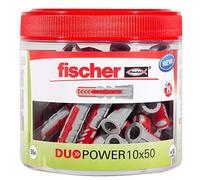 fischer DuoPower 10 x 50, práctica caja redonda con 55 tacos universales, potentes tacos de 2 componentes, tacos de plástico para fijación en hormigón, ladrillo, piedra, yeso, etc.