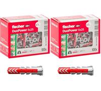 Fischer DuoPower 537639 - Tacos de 5 x 25 mm, para pared completa, ladrillo perforado, cartón yeso, 100 unidades (Paquete de 2)