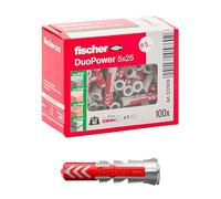 Fischer DuoPower 537639 - Tacos de 5 x 25 mm, para pared completa, ladrillo perforado, cartón yeso, 100 unidades