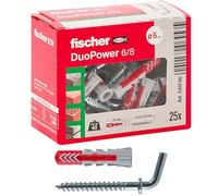 Fischer Duopower 541746 - Tacos con gancho corto, gris/rojo, 25 unidades