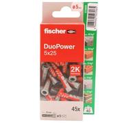 fischer - Duopower 5x25-45U, Tacos para pared multimaterial, sirven para Colgar Bicicletas, Cuadros, Armarios, Soportes de Televisión, Estanterías, Muebles.