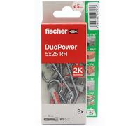 fischer - Duopower 5x25 Con Hembrilla Abierta- 8U, Tacos para pared multimaterial, sirven para Colgar Bicicletas, Cuadros, Armarios, Soportes de Televisión, Estanterías, Muebles.