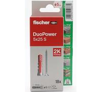 fischer - Duopower 5x25 Con Tornillo - 18U, Tacos para pared multimaterial, sirven para Colgar Bicicletas, Cuadros, Armarios, Soportes de Televisión, Estanterías, Muebles.