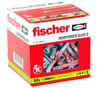 fischer DUOPOWER 6 x 50 S, tacos universales con tornillo de seguridad, tacos de 2