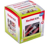 fischer Tacos y tornillos DUOPOWER 8 x 65 S PH – 25 tacos y 25 tornillos, 2 comp., cabeza plana