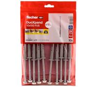 fischer DuoXpand 10 x 100 FUS, tacos universales de alta calidad con tornillo hexagonal y disco en U moldeado (10 unidades), tacos para un agarre fuerte, ideal para materiales de construcción porosos