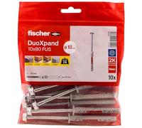 fischer DuoXpand 10 x 80 FUS, tacos universales de alta calidad con tornillo hexagonal y disco en U moldeado (10 unidades), tacos para un agarre fuerte, ideal para materiales de construcción porosos y