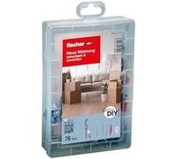 fischer easyDIY Box - Juego de 76 tacos y tornillos (5-6 mm de diámetro, 25-30 mm de longitud, para mudanzas, bricolaje, ganchos, garras de fotos, tornillos, brocas, abrebotellas)