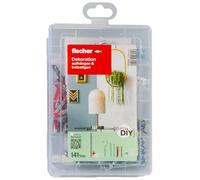 fischer EasyDIY - Caja decorativa con ganchos, tornillos, tacos y más, ideal para los entusiastas del bricolaje para fijar ideas creativas de decoración, juego preclasificado en caja de plástico, 141