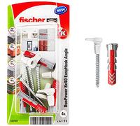 fischer EasyHook Angle K (4), Juego de 4 tornillos y tacos DuoPower 8 x 40, con gancho en ángulo, para tablero aglomerado para instalar en numerosos materiales de construcción