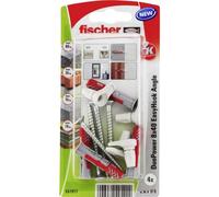 fischer EasyHook Angle K (4), Juego de 4 tornillos y tacos DuoPower 8 x 40, con gancho en ángulo, para tablero aglomerado para instalar en numerosos materiales de construcción