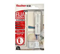 fischer - Fija Cuadros Ajustable | Cuelga Cuadros sin Clavos ni Agujeros | Ajustable hasta 1,5 cm | Hasta 4 Kg con 2 Ganchos | Compatible con Placas de Yeso PLADUR® y Madera | 2 uds | Blanco