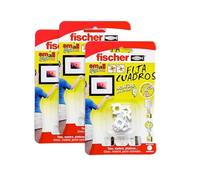 fischer - Fija Cuadros | Ganchos Reutilizables sin Agujeros | Hasta 8 Kg por Unidad | Ideal para Yeso, Cartón Yeso y Madera | Montaje sin Herramientas | 3 Packs de 8 uds (Total 24) | Blanco
