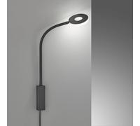 Fischer & Honsel Lámpara de pared flexible, cama, color negro arena, cable negro, ancho: 10,00 cm, alto: 50,00 cm, longitud total: 35,00 cm, con interruptor de cuerda, 1 LED de 6,0 W, 3000, 740 lm
